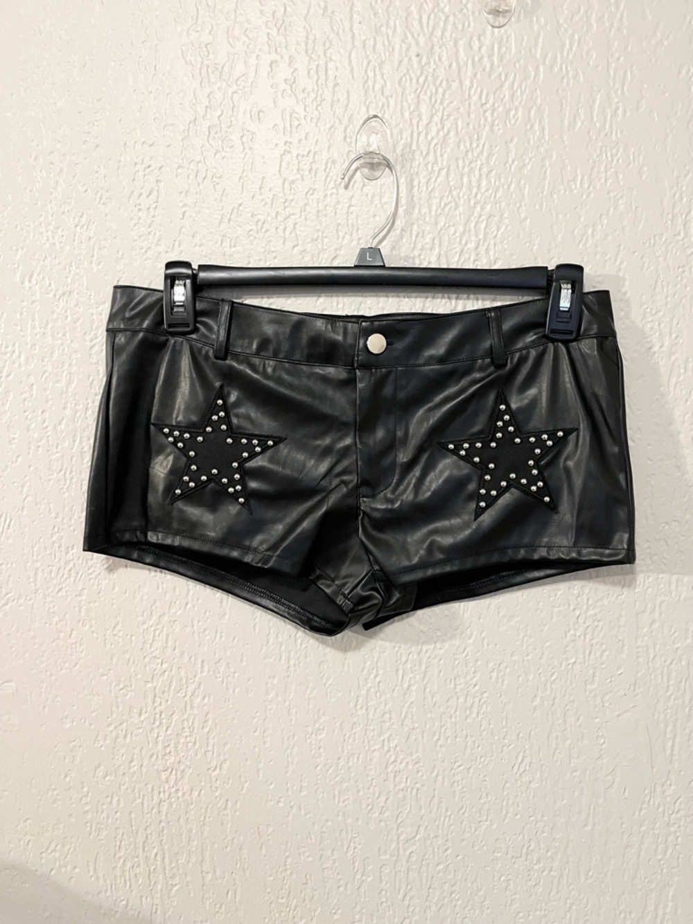 SHEIN Black Faux Leather studded shorts- SZ-L
